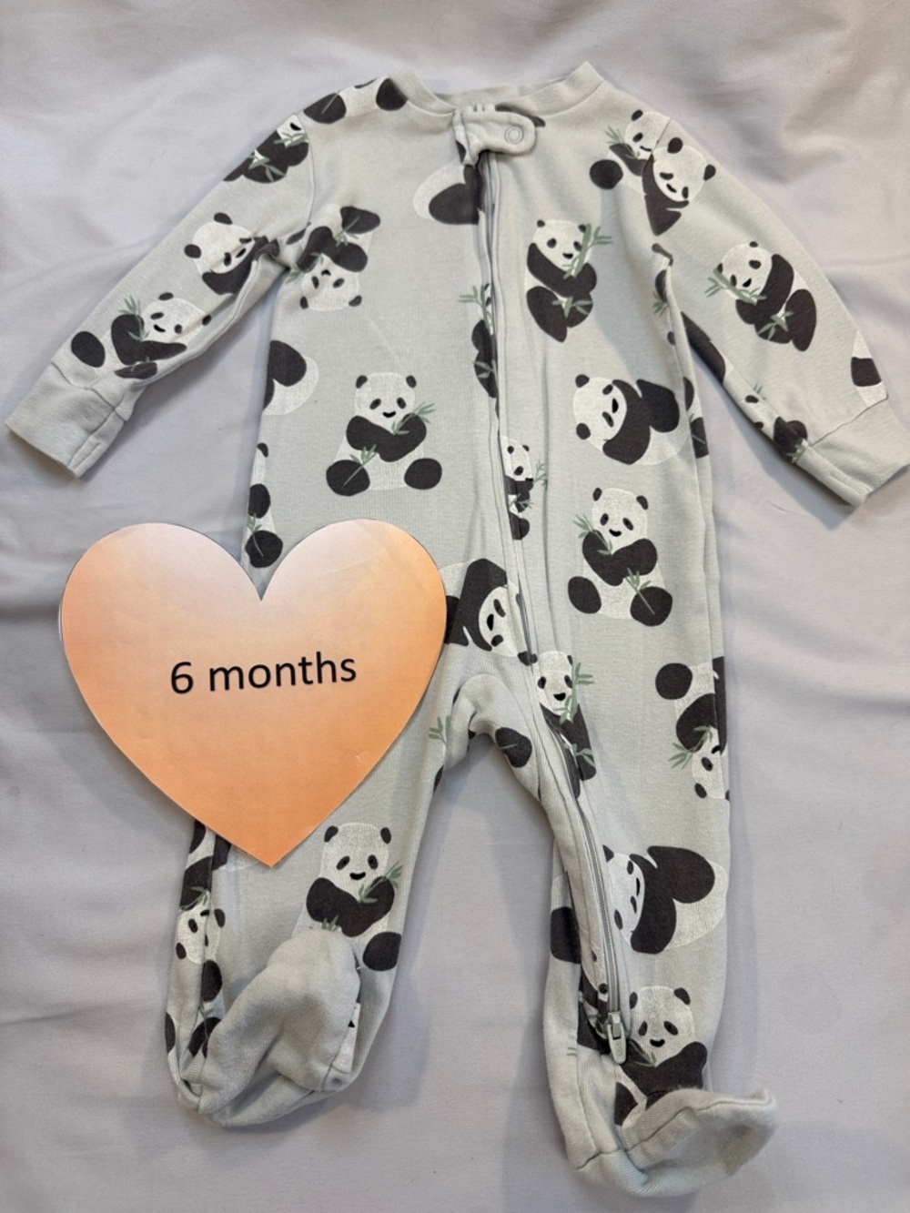 Little Planet - organic cotton Panda Print Footed Pajamas - Light Grey